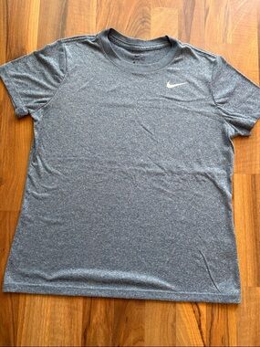 Nike Woman’s Gray/Blue Heather Performance Tee with White Swoosh